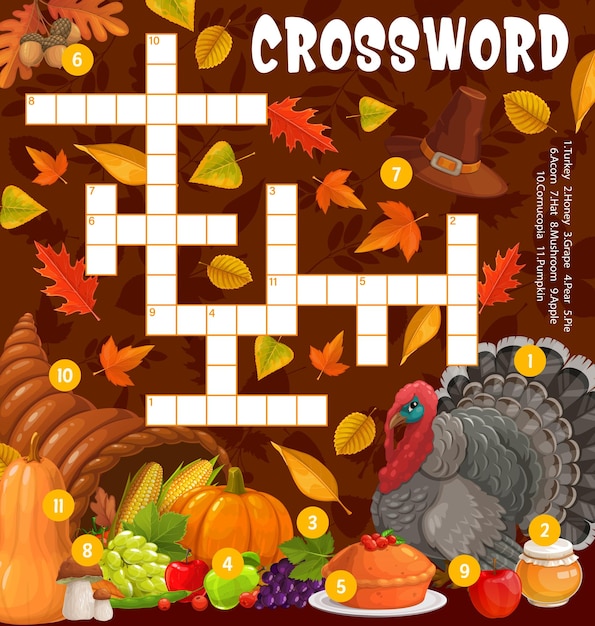 Thanksgiving kalkoen, hoorn des overvloeds kruiswoordpuzzel