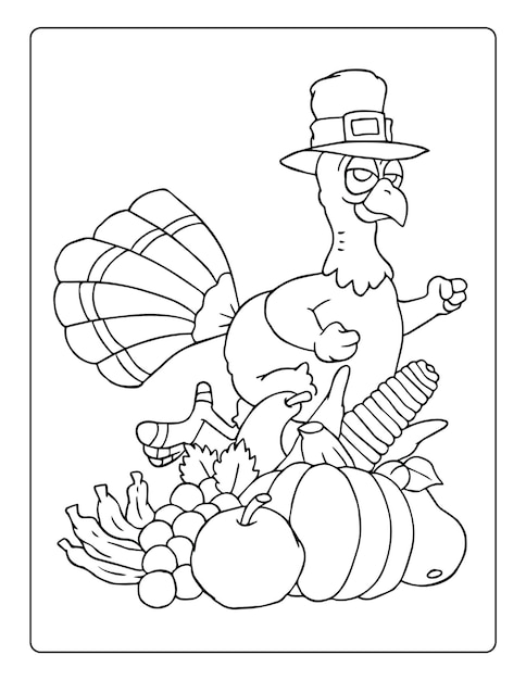 Thanksgiving Kleurplaten voor kinderen met zwart-wit activiteitenwerkblad kalkoen en pompoen