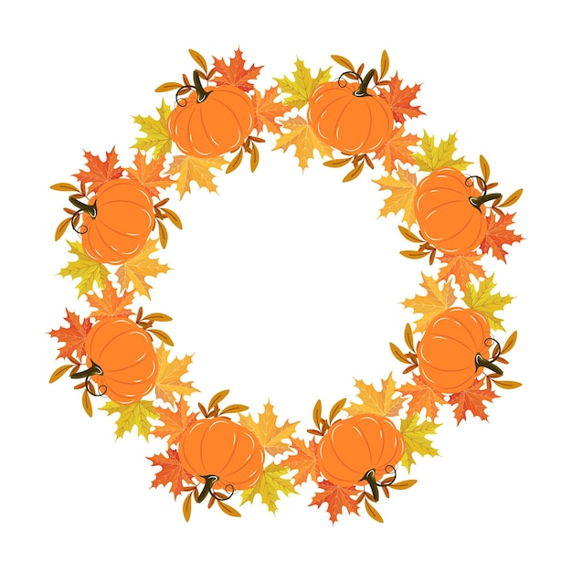 Thanksgiving krans met pompoenen lijsterbes en herfstbladeren Print herfst illustratie vector