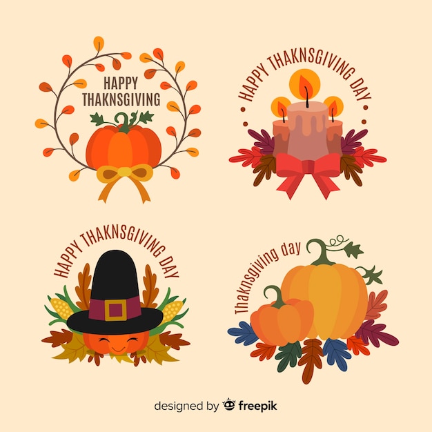 Thanksgiving label collection in flat design