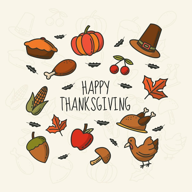 Vector thanksgiving monoline hand drawn icons