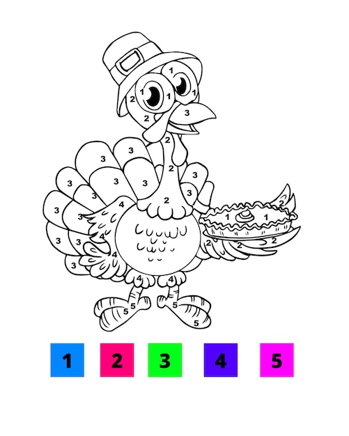 Thanksgiving-pagina's in kleur op nummer voor kinderen Kleur op nummer-pagina's voor Thanksgiving