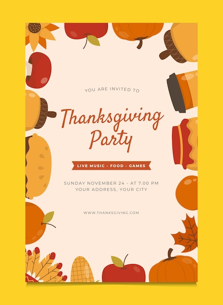 Premium Vector | Thanksgiving party invitation poster template