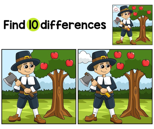 Thanksgiving Pilgrim Boy Axe Find The Differences