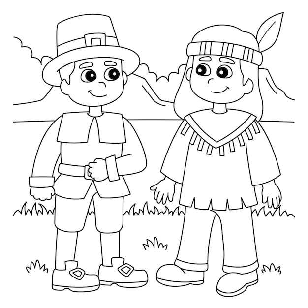 Thanksgiving Pilgrim Native American Boy Coloring