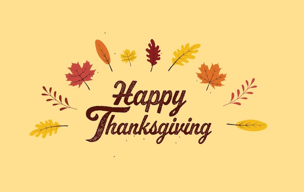 Плакат на День Благодарения с нарисованными вручную элементами вектора листьев