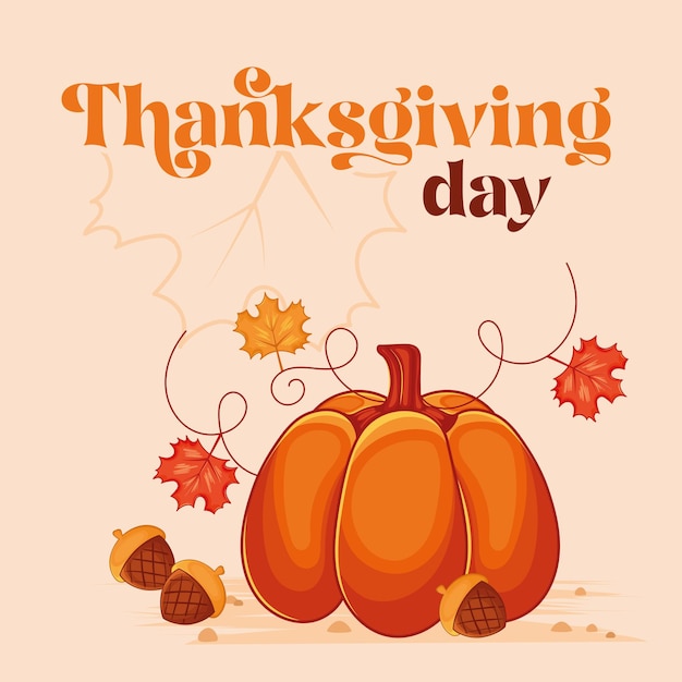 thanksgiving pumpkin and acorns with colorful autumn leaves vector