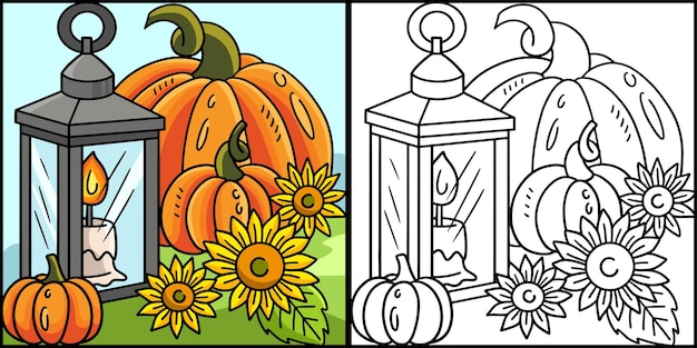 Illustrazione della candela della lampada e della zucca del ringraziamento