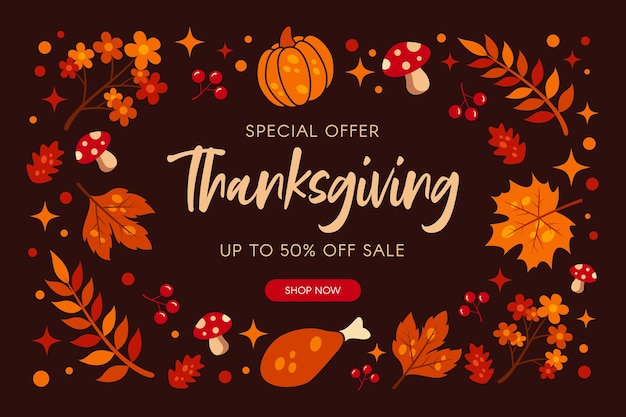 Thanksgiving sale background horizontal banner template design