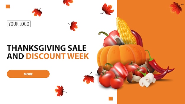 Thanksgiving sale and discount week, discount white minimalist web banner template