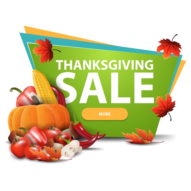 Vector thanksgiving sale, green banner with autumn harvest