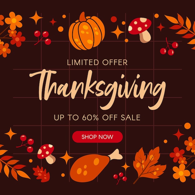 Thanksgiving sale square banner social media post design template