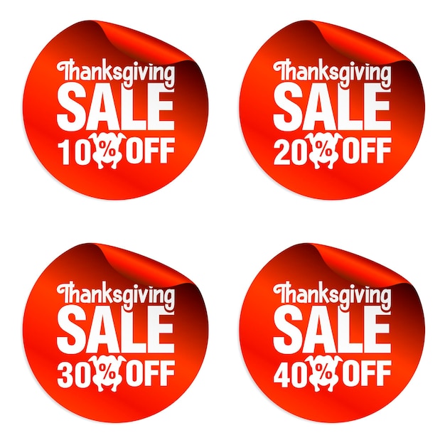 Thanksgiving sale stickers set 10 20 30 40 off with turkey carcass