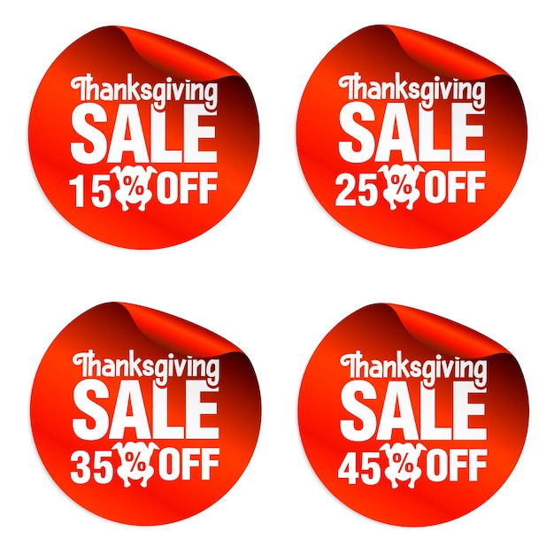 Thanksgiving sale stickers set 15 25 35 45 off with turkey carcass