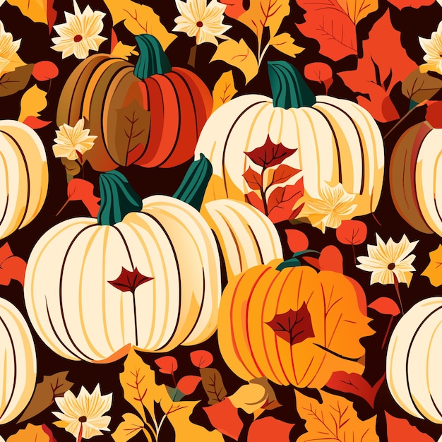 Thanksgiving seamless pattern pumpkins and leaves