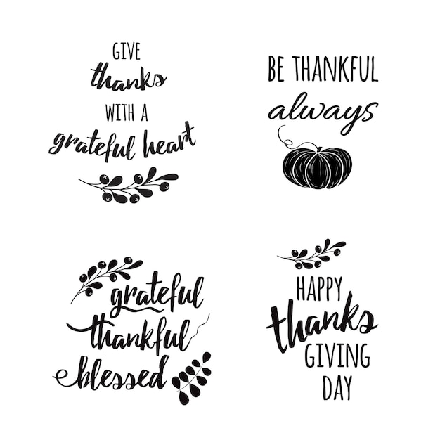 Thanksgiving set phrases Grateful thankful blessed text floral black autumn branch black