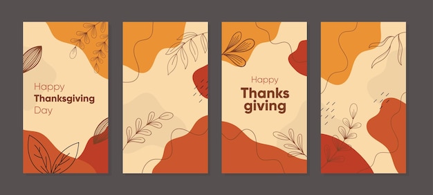 Thanksgiving social media-verhalen of postsjabloon met plat ontwerp