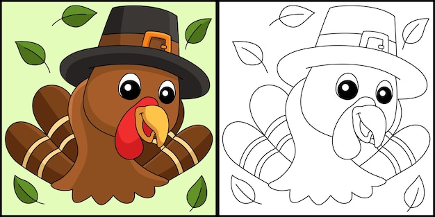 Vector thanksgiving turkey head with hat illustration