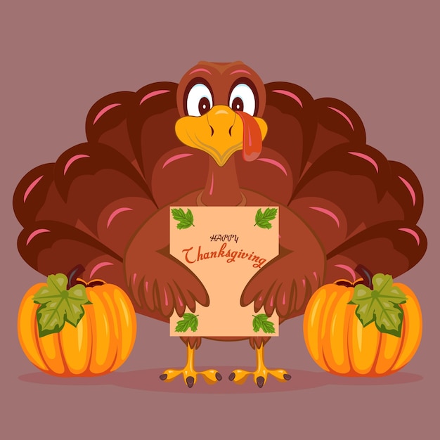 Vector thanksgiving turkey holds congratulatory cards