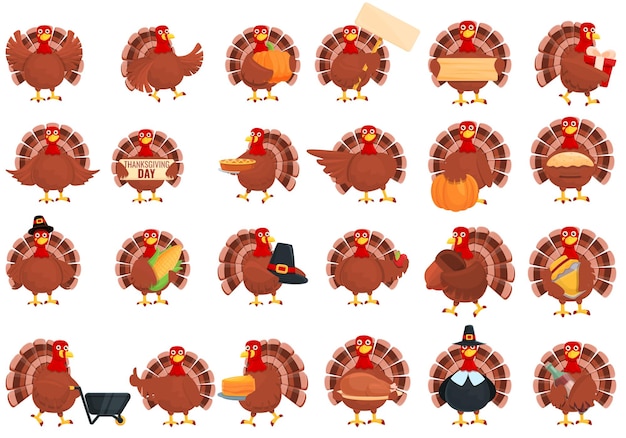 Vector thanksgiving turkey icons set. cartoon set of thanksgiving turkey vector icons for web design