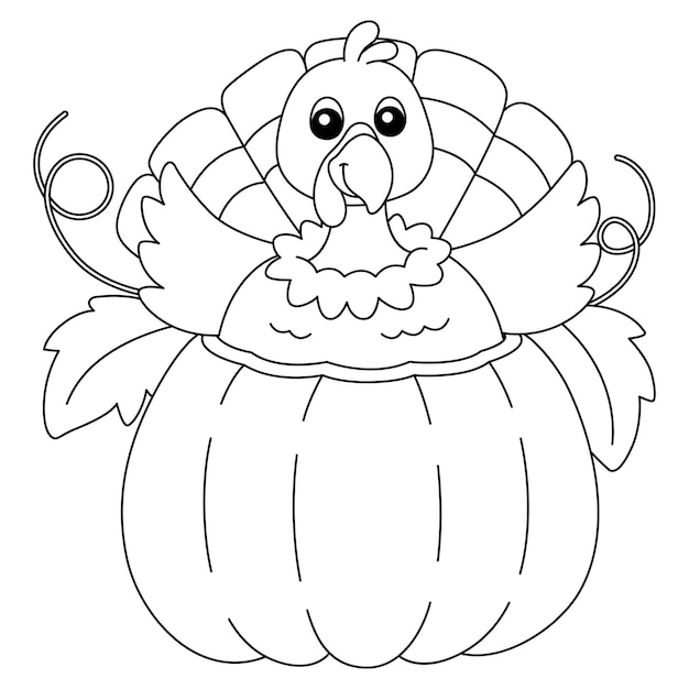 Thanksgiving Turkey In Pumpkin Isolated Coloring