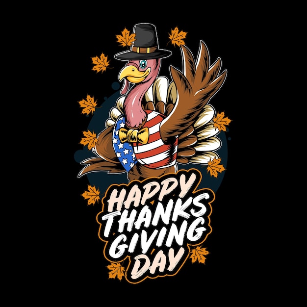 thanksgiving turkey turkey in united states flag costume vector with editable layer