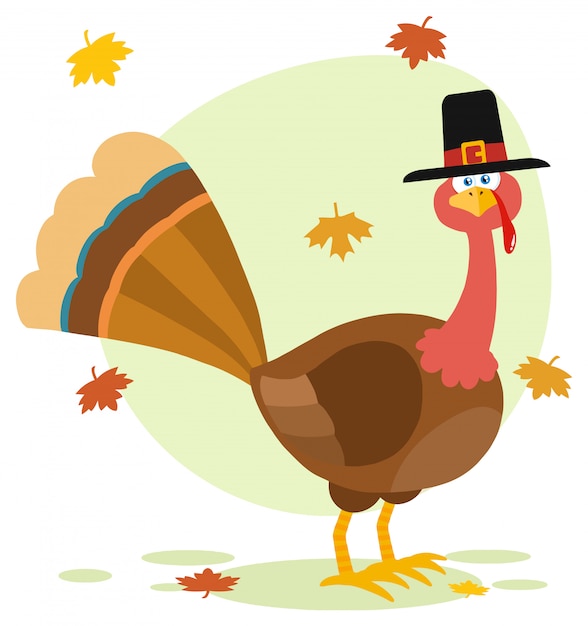 Thanksgiving Turkije vogel met pelgrim hoed stripfiguur