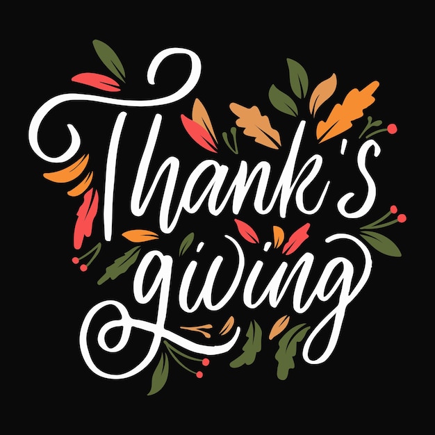 Thanksgiving typography hand lettering with leaves ornament