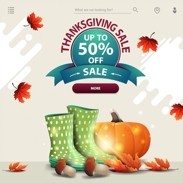 Thanksgiving-uitverkoop, banner voor uw website in een minimalistische lichte stijl