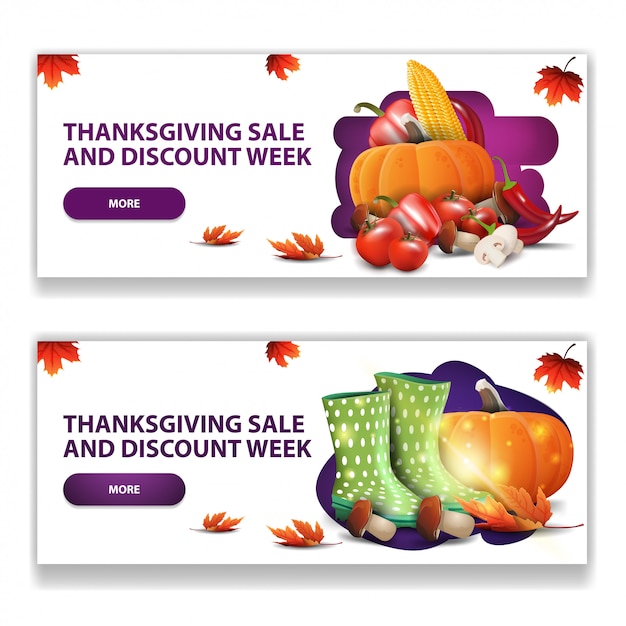 Thanksgiving-verkoop en kortingsweek, twee moderne horizontale banners voor uw kunst