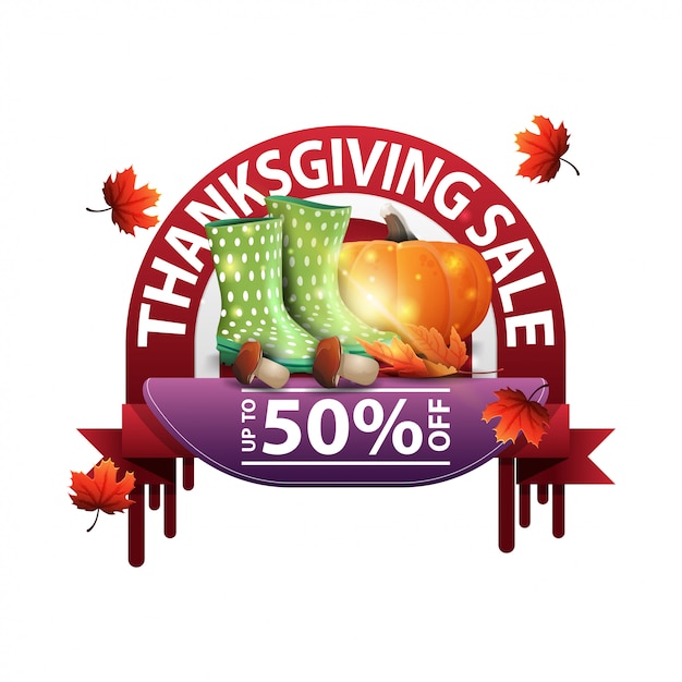 Thanksgiving-verkoop, tot 50% korting, ronde webbanner