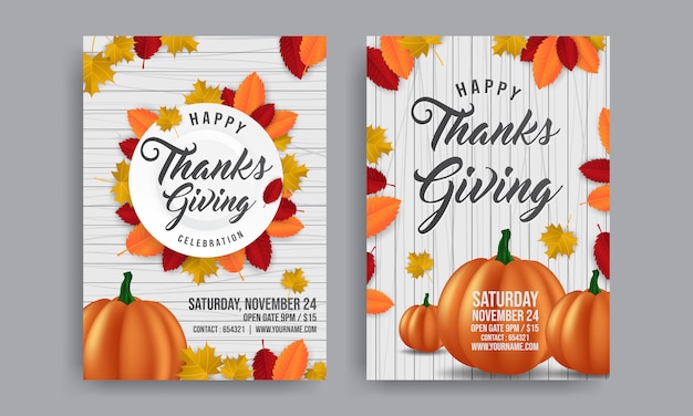 Vector thanksgiving with orange pumpkin for promo poster. template flyer for promotion