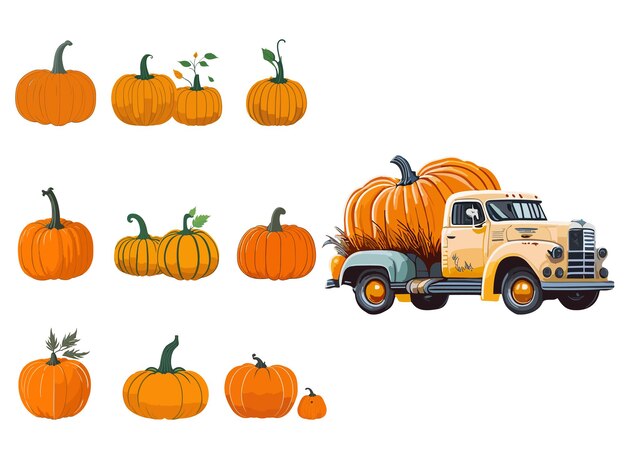 Vector thanksgivingharvest truck pumpkin vector illustration collection