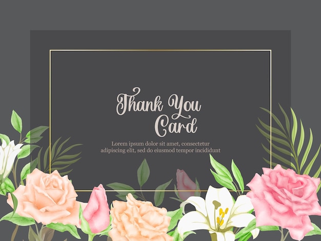 Thankyou card floral vector template, met rozen bloemen