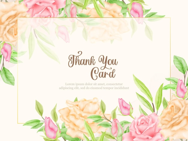 Thankyou card floral vector template with roses flowers