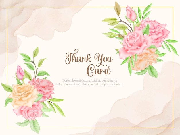 Thankyou Card Floral Watercolor Vector Template