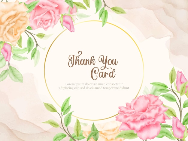 Thankyou card floral watercolor vector template