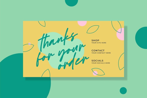 Vector thankyou card template design with abstract leaf yellow and green background