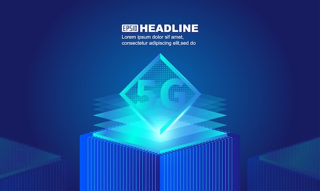 25d 발광 5g 칩은 파란색 배경에 그려져 있습니다.