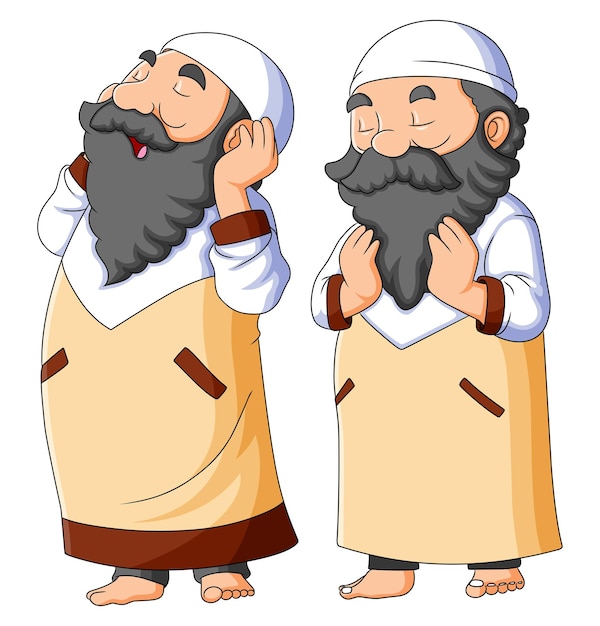 Арабский старик призывает к молитве и молитве в мечети иллюстрации