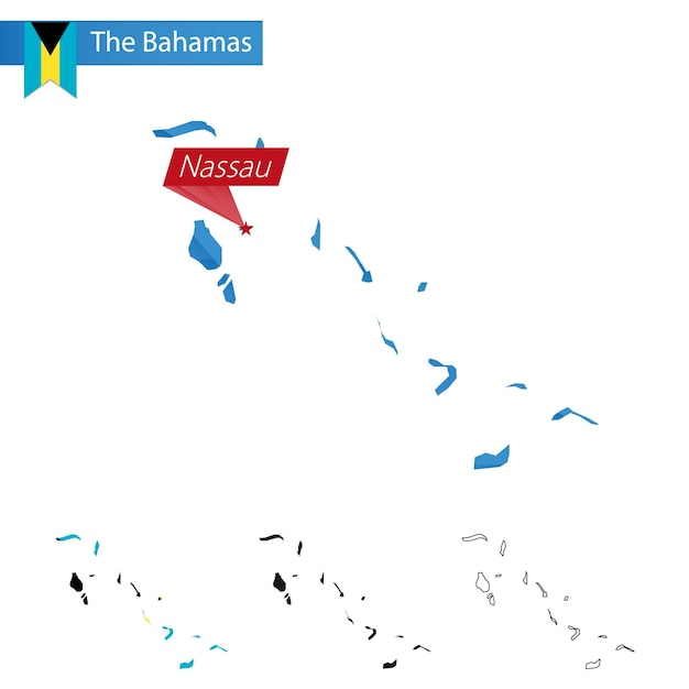 수도 나소가 있는 바하마 블루 로우 폴리 지도