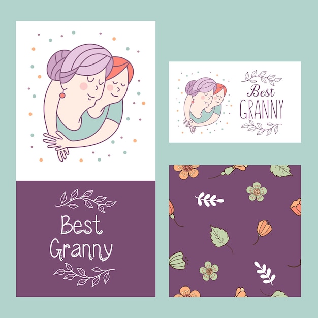 Лучшая бабушка. бабушка и внучка. векторная открытка.