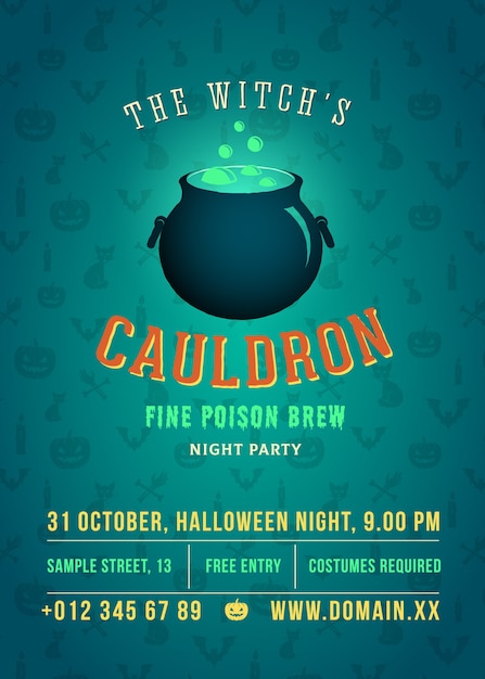 The boiling and glowing witch cauldron halloween-feest