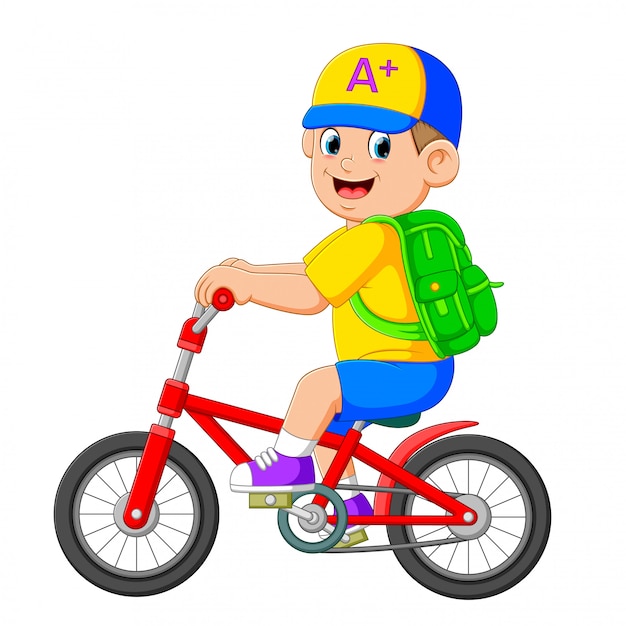 その少年は赤い自転車で学校に行きます