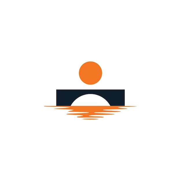 橋の川と太陽のロゴのベクトルのデザインテンプレート