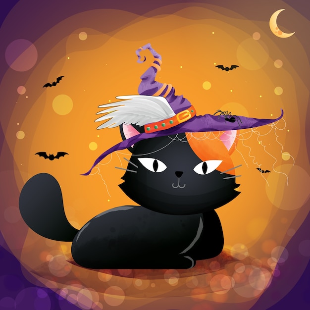 Вектор Персонаж черного кота в день хэллоуина.