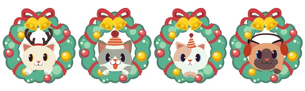 クリスマスリースとかわいい猫のキャラクター