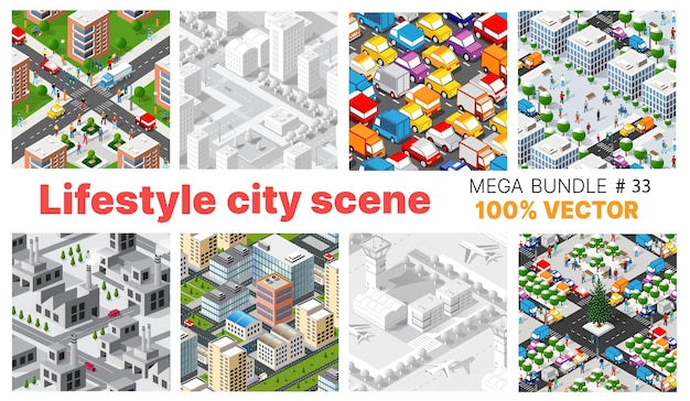 Сцена городского образа жизни с 3d иллюстрациями на городскую тематику