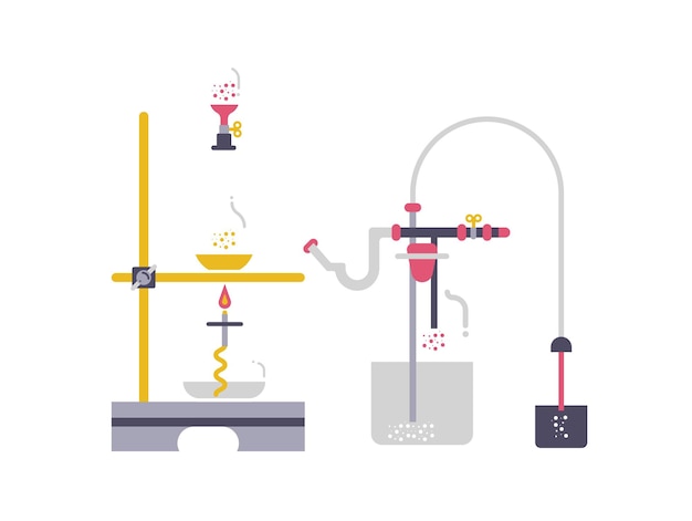 벡터 화학 장비로 개념 실험. 화학 실험을 수행하는 웹 배너입니다.