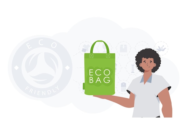Вектор Концепция экологии и заботы об окружающей среде парень держит в руках эко-сумку векторная иллюстрация модных тенденций